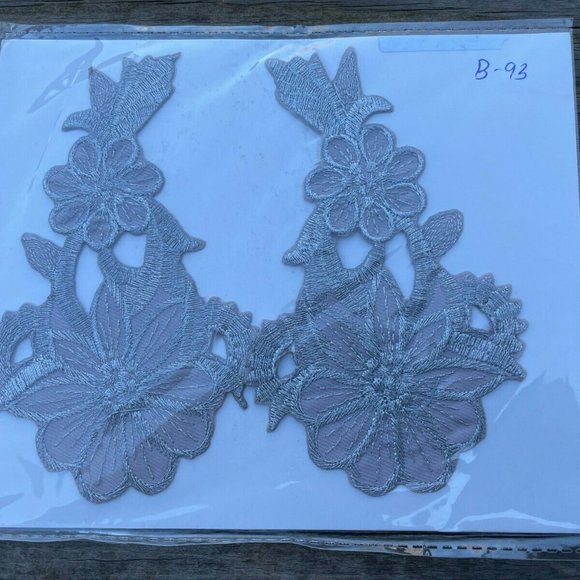 Embroidery Patches Iron One Applique Floral Gray Patches Set of 2 - Picture 5 of 9